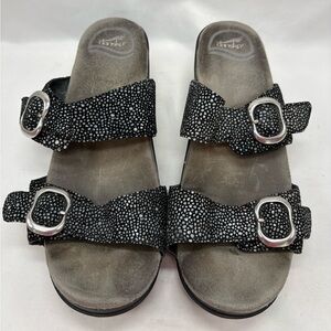 Dansko Sophie Sandals Shagreen Women's Size 7.5-8 Shoes EU38 Leather Black Dots